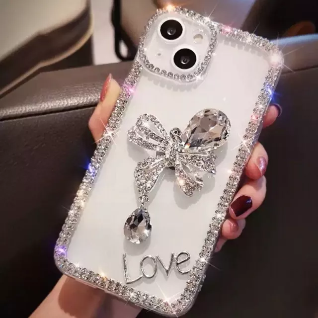 Phone Case Bling Diamond Love Bow For iPhone 14 X XR XS 11 13 Pro Max 12 Cover