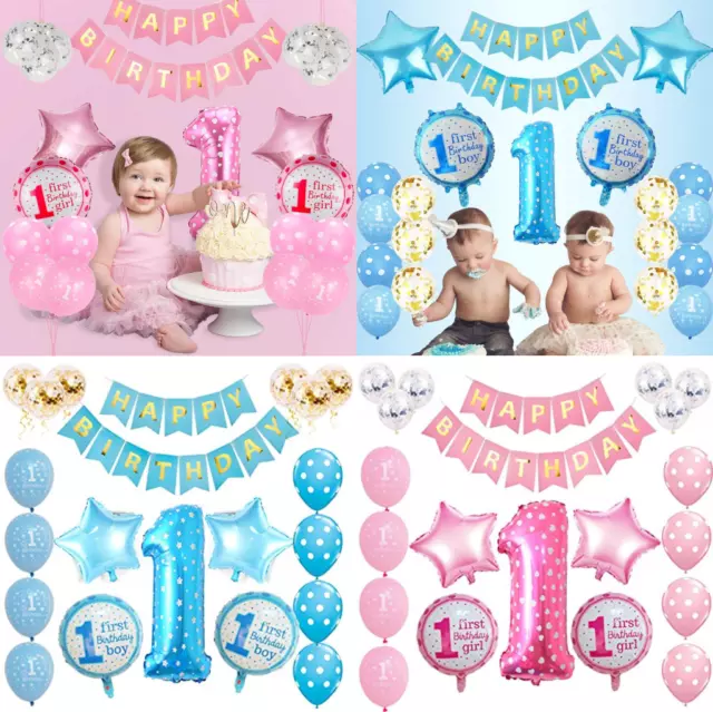 First birthday Decoration 1st Balloon Baby Boys Baby Girl Pink Boy Banner Number