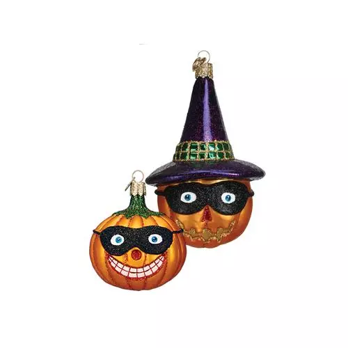 OWC Glass Ornament w/ Box, Masked Jack O'Lantern, Assorted (2 Pack)