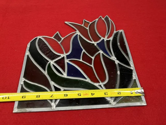 Stained Glass Tulip Flower Panel 9.5”x9 3/4” 3