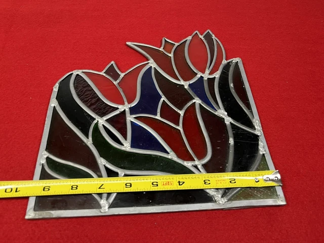 Stained Glass Tulip Flower Panel 9.5”x9 3/4” 3