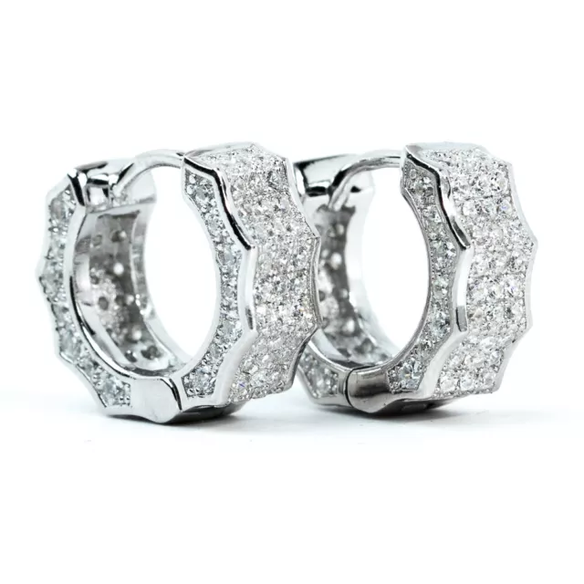 Men's White Gold Plated Fully Iced Cz Sterling Silver Small Hoop Huggie Earrings