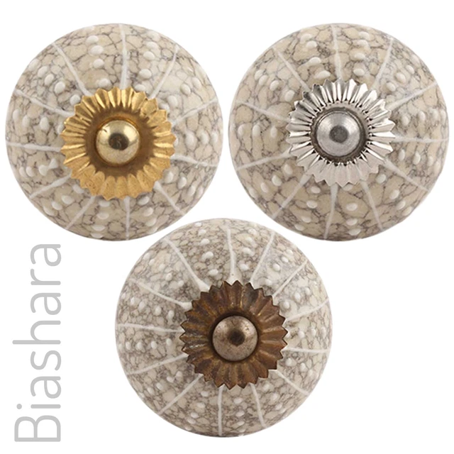 CRACKLE CERAMIC DOOR KNOB Cream Cupboard Handle Cabinet Drawer Vintage Shabby