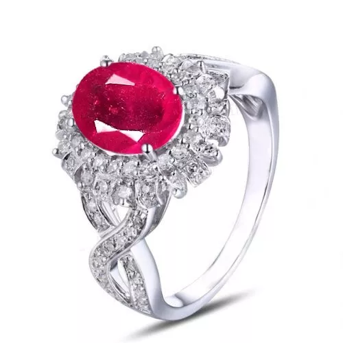 2.05 Carat 100% Natural Red Ruby IGI Certified Diamond Ring In 14KT White Gold