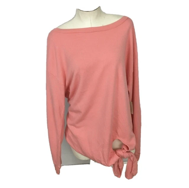 Hinge Tie Front Pullover Sweatshirt Pink Large