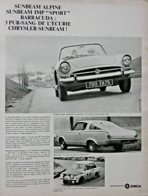 1967 Simca Les Cracks Chrysler Sunbeam Alpine Press Advertisement