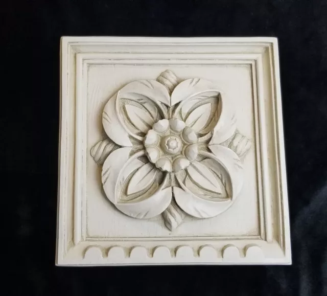 Tile Medallion Wooden 3D Distressed Art Wall Decor Plaque Floral 9.5"Square