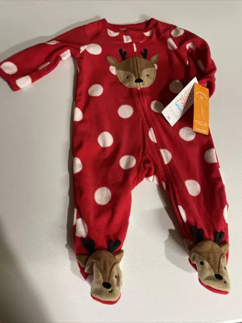 Carters Christmas Poka Dot Rain Deer One Piece Footed Sleeper 3M NWT