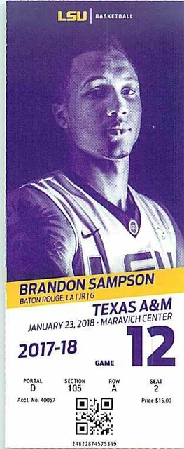 Ticket College Basketball Texas A&M 2017 - 18  1.23 - LSU Tigers
