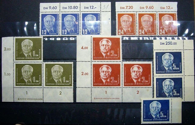 DDR Pieck MiNr.251-55 postfrisch, OR Streifen, Eckrand, kpl. DZ, 660.-