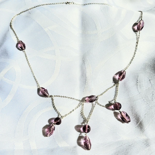 Collier Pampilles Avec Perles De Cristal Violet Et Plaqué Or 18 Carats – Bijou Femme élégant