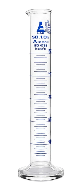 Graduated Cylinder, 50Ml - Class a Tolerance ±0.50Ml - round Base - Blue Graduat