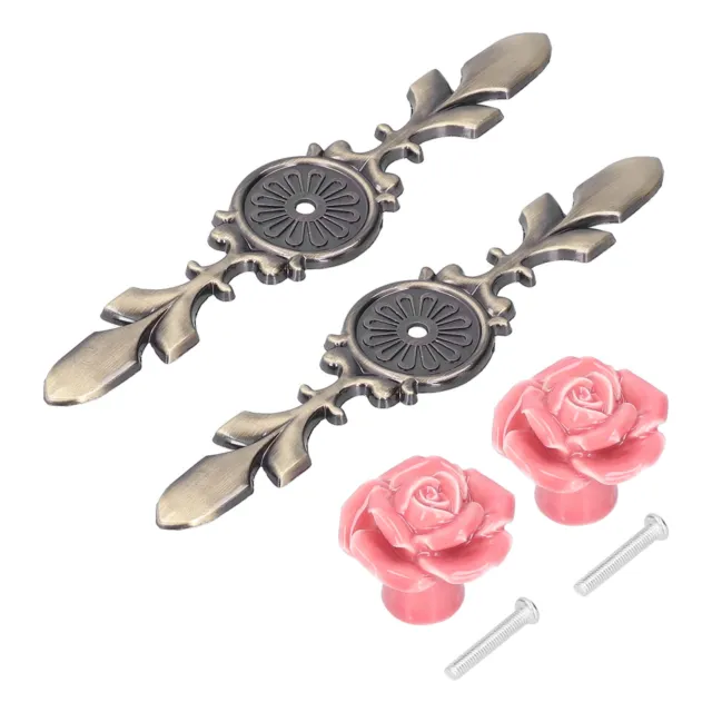 2Set Cabinet Knob Rose Flower Ceramic Pull Handle Closet Drawer Knob For Kitc