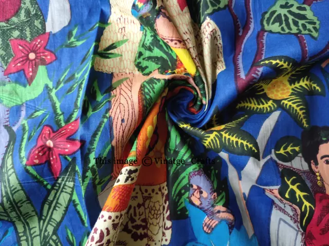 Lotto Di Multicolore Handmade Cotone Indiano Blu Frida Kahlo Stampato Tessuto