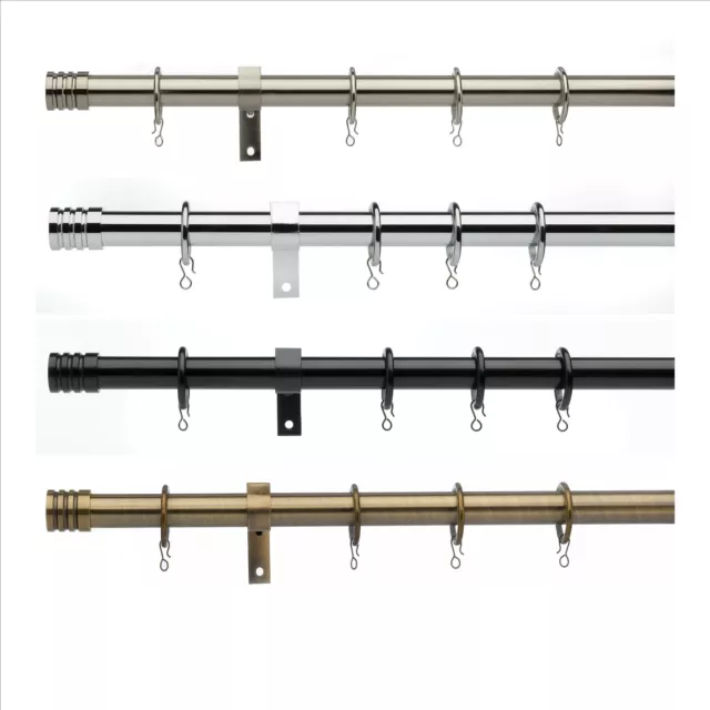 Universal 28mm Metal Curtain Pole Set, with rings, complete window pole set