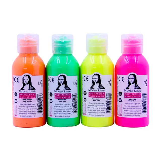 Neon-Acrylfarben-Set. 4 Farben je 100 ml. Leuchtende Malfarben für Kinder