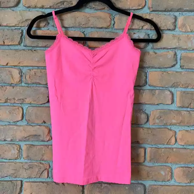 Victoria's Secret Y2K Lace Trim V-Neck Camisole Tank Top Neon Pink - Size M