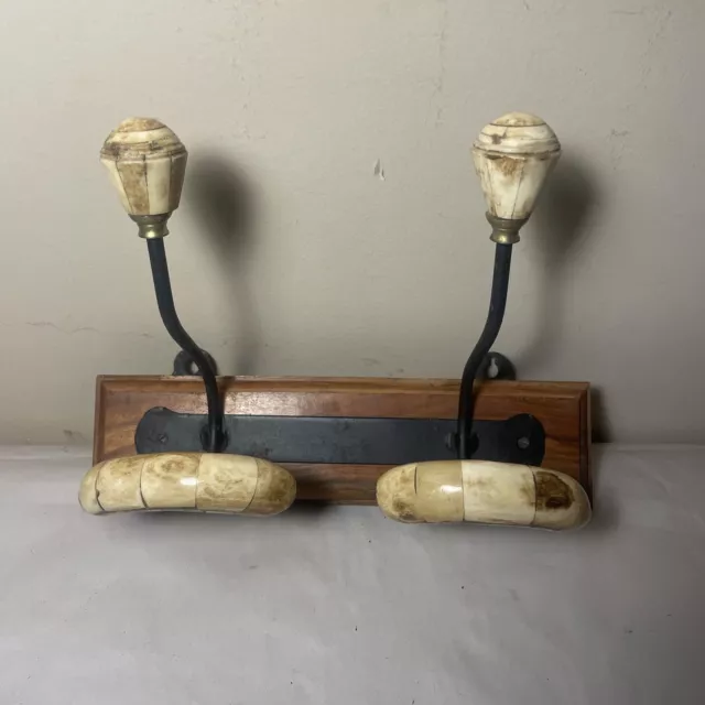 Vintage Double Wall Mounted Coat Hook Bone Knobs