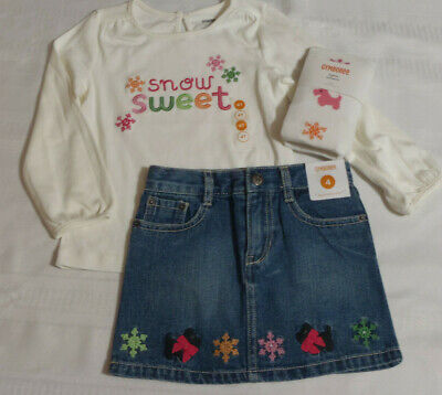 GYMBOREE Cheery All The Way Size 4 Skirt 4T Shirt 3-4 Tights Outfit NWT