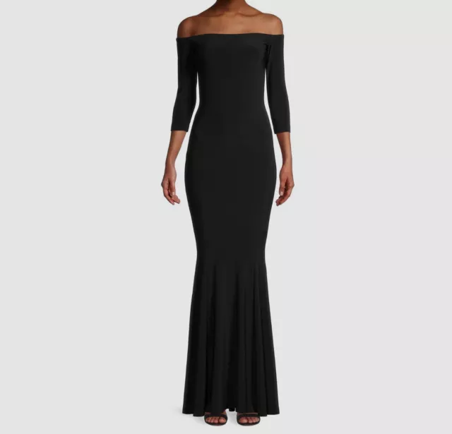 $296 Norma Kamali Women's Black Cutout Off The Shoulder Gown Dress Size XS/34