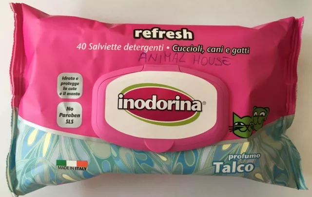 Salviette Inodorina Detergenti Talco 40 pz. Per Cani Gatti Cuccioli Salviettine