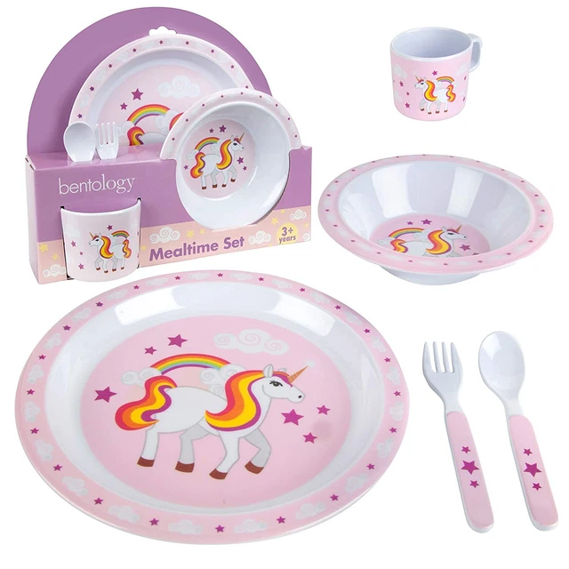 5 Pc Mealtime Feeding Set - Plate, Bowl, Cup, Fork and Spoon - Ages 3+ - Unicorn