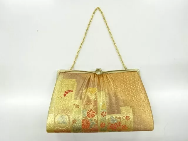 39353# Japanese Kimono / Vintage Bag / Woven Floral Plants