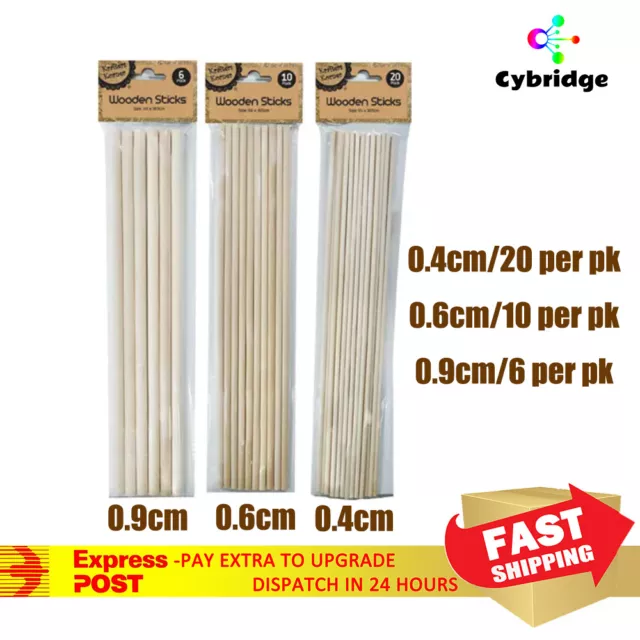 Natural Wooden Craft Sticks 30.5CM Long Dowel Round Building Rod DIY Art 3 Sizes