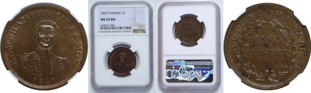 1847 Hawaiian Cent NGC MS-63 BN 1847 Hawaiian Cent NGC MS-63 BN