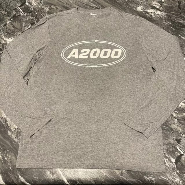 RARA Camiseta con logotipo de guante de béisbol Wilson A2000 para adultos talla L gris gráfico L/S ¡En buen estado!