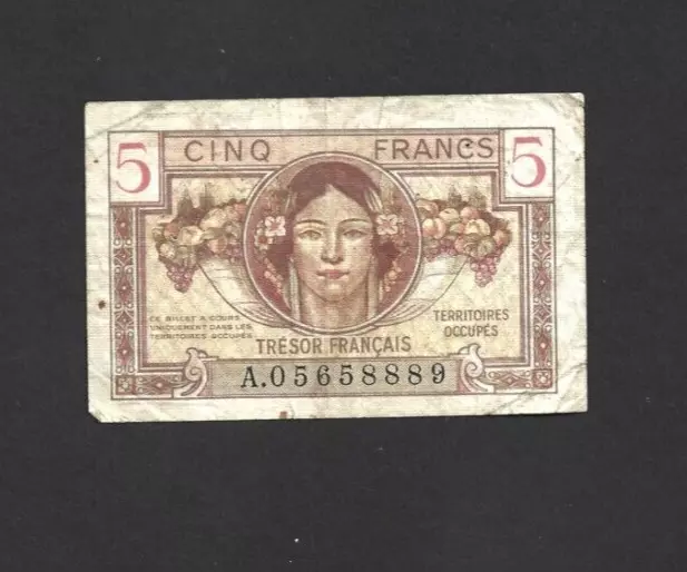 5 Francs Vg-Fine  Banknote From French Occupied Saarland 1947  Pick-M6