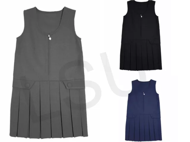 Girls School Pinafore Dress Pleated 2 Button School Dress School Uniform