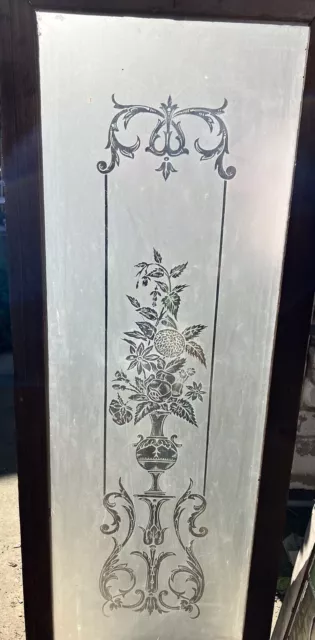 Antique American Acid Etched Frosted Victorian Glass Window 12 x38