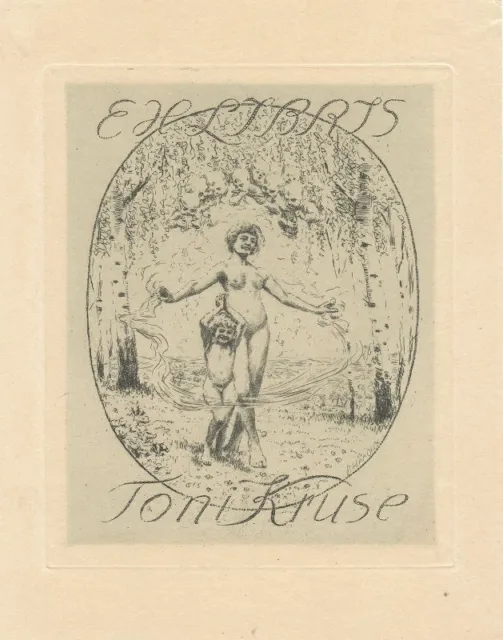 Exlibris Bookplate Radierung Bruno Héroux 1868-1944 Frauenakt Schleier Akt
