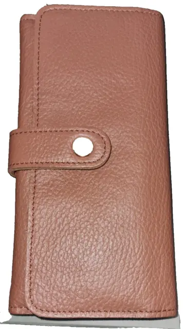 Ladies Natural Handmade Cow Grain Leather Wallet with Button, Tan Color, BL-302