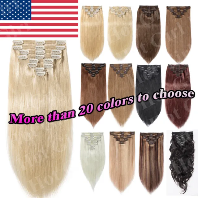 200G+ Clip In Human Hair Extensions Double Weft 100% Real Remy For Full Head HG 2