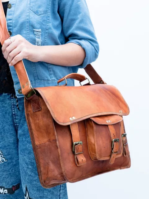 Femmes Sacoche Bandoulière Cuir Vintage Messager Marron Véritable Sac à Main