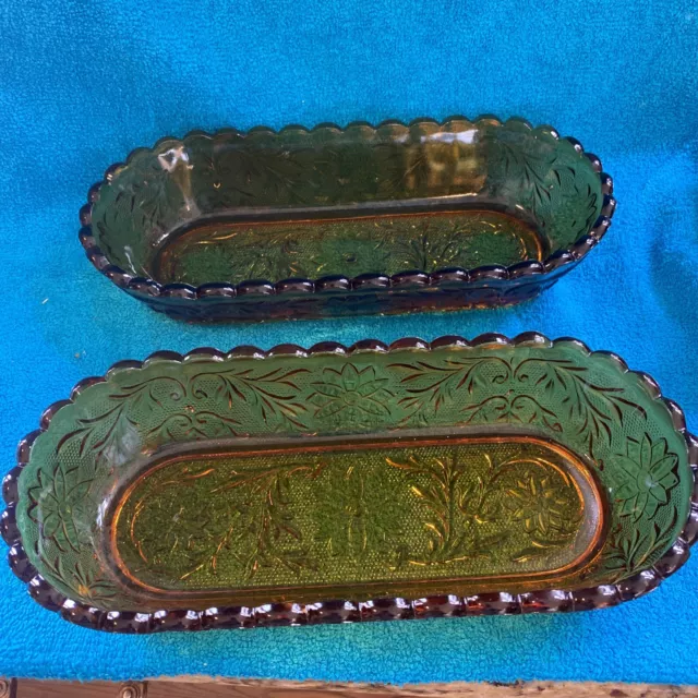 Vintage Tiara Amber Indiana Glass Oblong Celery Dishes C-4