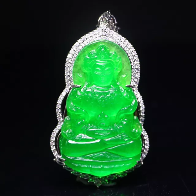 Natural Perfect High Ice Jade Jadeite Green Guanyin Pendant Necklaces