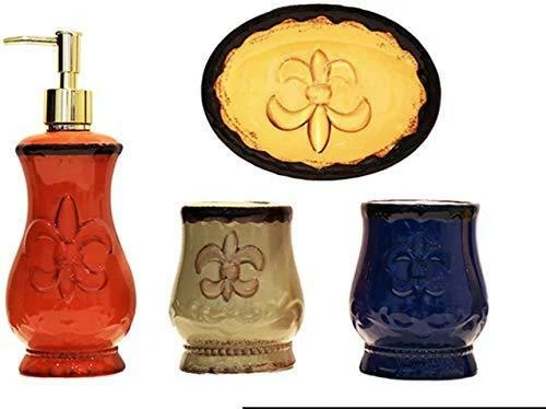 A.C.K. Trading Co. Tuscany Fleur De Lis Hand Painted Ceramic,4-Piece Ceramic