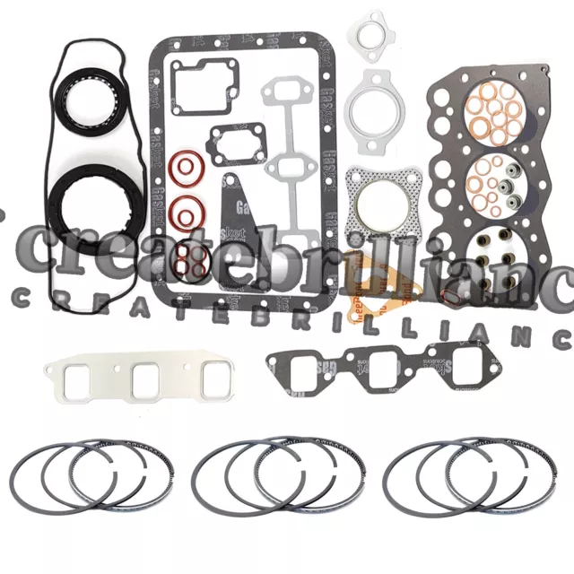 3TN66 3TN66UJ 3TN66-UJ Full Gasket Kit + Piston Rings for Yanmar John Deere 240