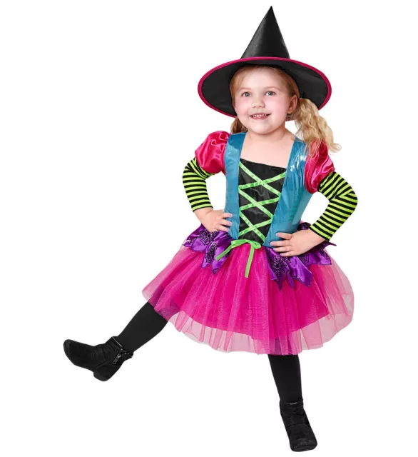 Arcobaleno Strega Costume per Bambini 2-teilig - Abito E Cappello Fucsia