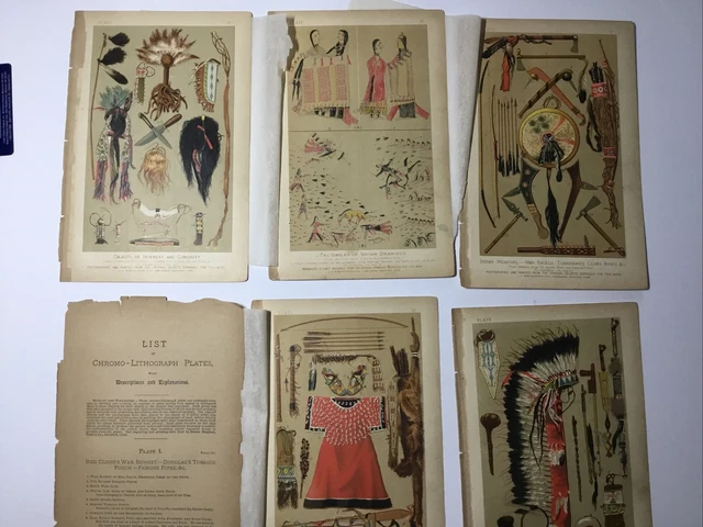 5 Antique Chromolithogaph Prints, American Indian subjects