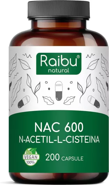NAC N-Acetil-Cisteina 600Mg - 200 Capsule - 100% NATURALE - Vegano E Senza Addit