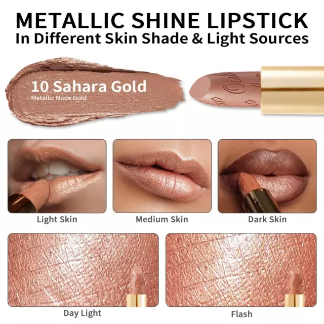 Lippenstift Metallic Glanz Finish, Kein Körniges Gefühl Lipstick Wasserdicht 3