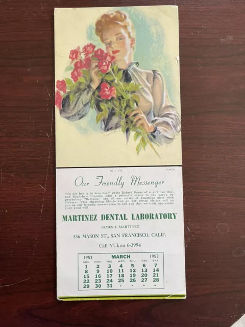 Vtg 1953 Bradshaw Crandell Calendar Blotter Martinez Dental Lab  San Francisco