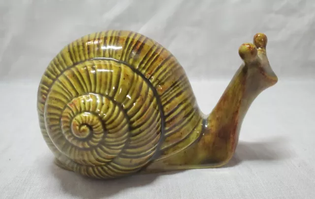 Green Ceramic Snail 4 " Long 2 1/2" H Glossy Glaze