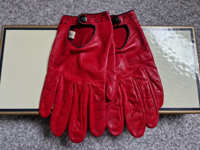 Guanti da guida da donna rossi e neri in pelle di Aspinal Of London, taglia 7