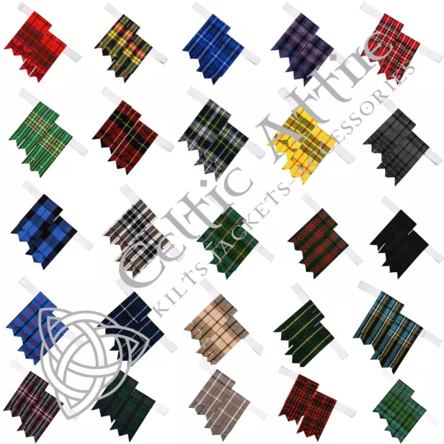 Scottish Kilt Hose Sock Flashes Garters Pointed Various Tartans Highland Wear