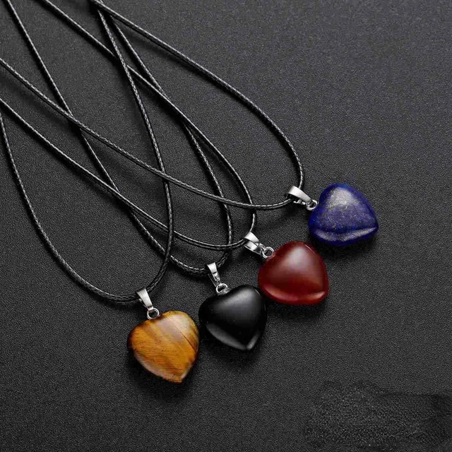 Natural Stone Crystal Heading Charm Love Jewelry Quartz Heart Pendant Necklace